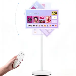 cooboom 22 inch Smart Portable TV on Wheels, 1080P Touch Screen Monitor TV, Smart Rolling TV Built-in 13MP Camera, Remote Control