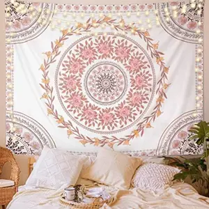 FLY SPRAY Mandala Tapestry Aesthetic,Boho Tapestry Wall Hanging,Pink Floral Medallion Tapestries,Bohemian Wall Art Hippie Decor for Bedroom Living Room Dorm father's day gifts,gifts boyfriend,gifts for girl adults,gifts under 100 dollars,cheap Flower