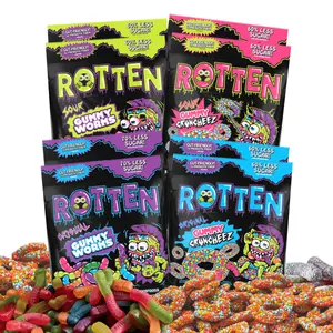 Rotten 8pk Gummy Worms & Gummy Cruncheez Sour & Original Sweet Candy Snacks 1.8 oz Bags Less Sugar No Artificial Flavors Clean Ingredients Fruit Flavored Chewy Candy - Candied