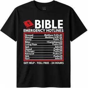 Tee Bible Emergency Numbers - Funny Christian Bible & Jesus T-Shirt-100% Cotton