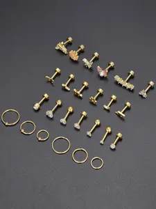 25Pcs 16G Cartilage Earrings Stud for Women Men Stainless Steel Helix Conch Hoops CZ Opal Flower Butterfly Moon Lighting Snake Bee Forward Rook Tragus Flat Screw Back Piercings Jewelry Fashionable Earrings