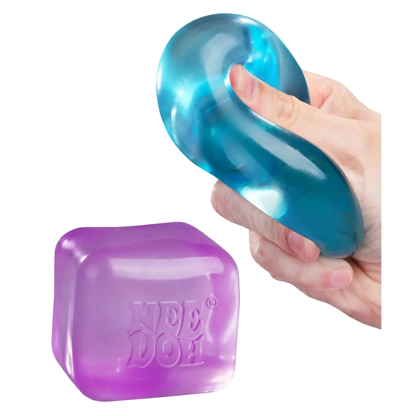 Nee Doh Nice Cube Stress Ball, 3D Square Squishable with Soothing Gel, Purple/Red/Blue