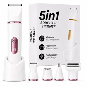 Bikini Trimmer for Women, Electric Shaver and Razor Rechargeable 5-in-1 Body and Facial Epilator, Painless Trimming of Pubic Hair, IPX7 Waterproof,  Painless Trimming of Pubic Hair, Face, Underarms and Legs, Summer Gift