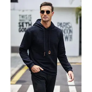Mens Hooded Sweatshirt Casual Long Sleeve Drawstring Waffle Knit Pullover Hoodies