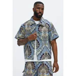 Highland Tapestry Short Sleeve Button Up Shirt - Blue/combo