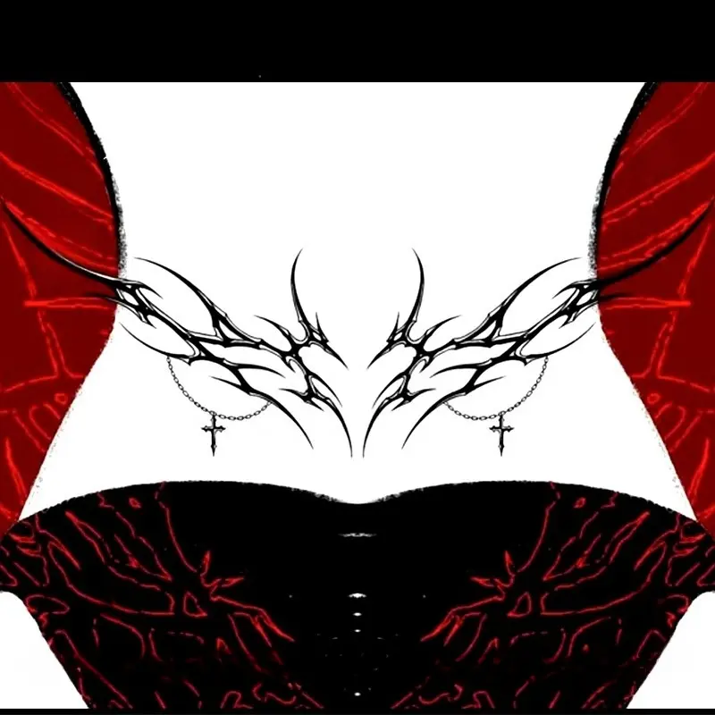1pcs Dark Gothic Demon Design Charm Herbal Juice Tattoo Sticker Sexy Spicy Girl Temporary Tattoo Abdominal Waterproof Durable Fake Tattoo for Men and Women Party Gift Y2K