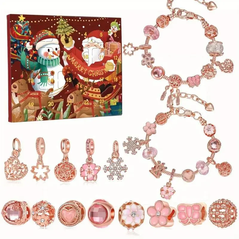 24-Piece Rose Gold Jewelry Countdown Calendar Gift Set, Christmas Holiday Box, 24-Day Jewelry Gifts, Party Supplies