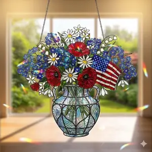 Patriotic Flower Suncatcher, American Flag Acrylic Suncatcher, USA Flag Suncatcher Decor, Independence Day Gift, 4th of July Decor