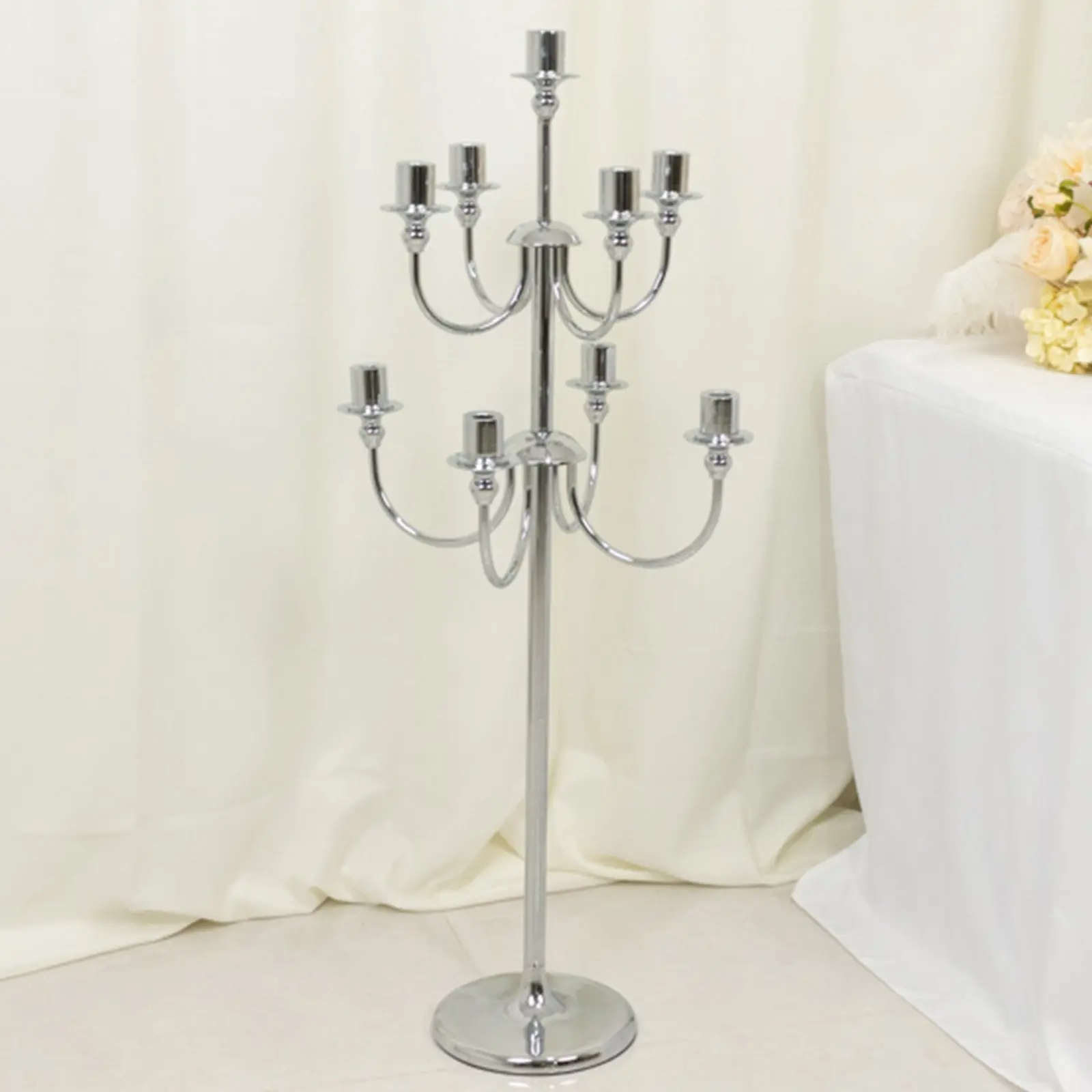 Vintage Silver Metal Floor Candelabra - 46" Tall 9-Arm Taper Candle Holder, Home Supplies, Home Decor for Living Room, Bedroom, Garden, Weddings, Anniversaries