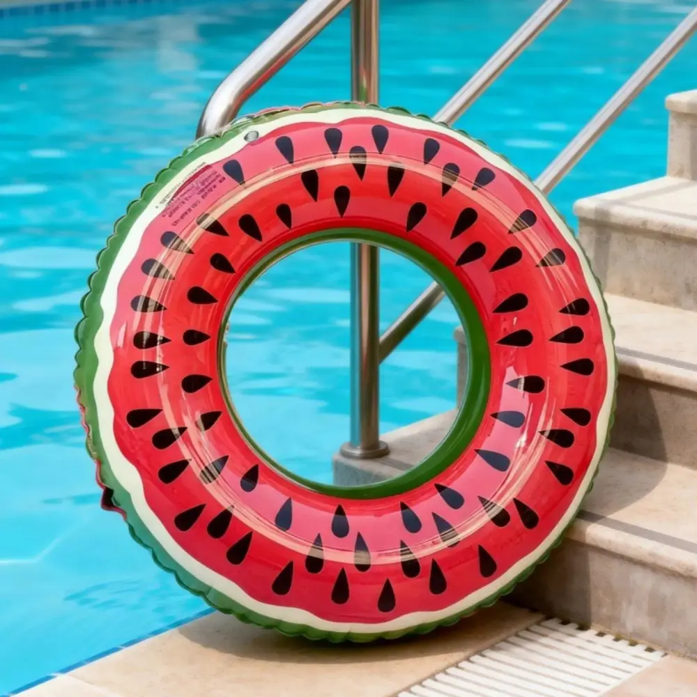 1pc Cute Watermelon Print Inflatable Swim Ring - Round Pool Float Tube for Adults, Swimming Training & Outdoor Pool Party Water Sports Equipment