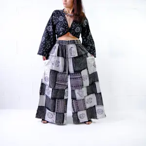 Patchwork Palazzo Wide Leg Pants, Earth Tones  Boho Festival Trousers, 90s  Hippie Pants, Whimsigoth Styles, Cotton Plus Size Trousers, Yoga Pants, Handwoven Festival Pants, Men/Women Palazzo Trousers
