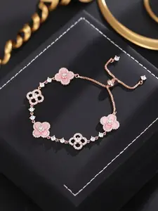 Women's Four-Leaf Clover Bracelet with Sparkling Quartz, Adjustable Allergy-Free Waterproof Design, Rose Option Available