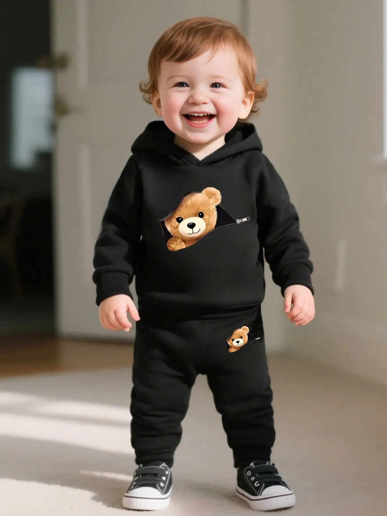 Newborn Baby Boy Girl Hoodie Set, Long Sleeve Cartoon Letter Print Romper Pants, Casual Fashion Infant Clothing for Daily Wear, Fall outfit