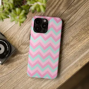 Mint Chevron Phone Case Girly Tough Protective Cover Flexible Rubber Liner Glossy Finish UV Protected Shock Absorption Stylish Accessory for Daily Use - Colorful Pink iPhone