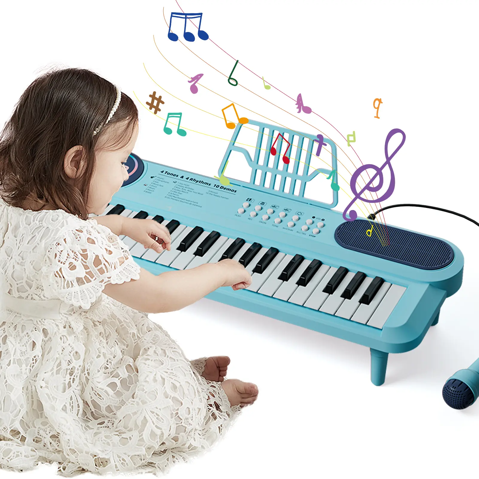 37-Key Pink Electronic Baby Piano Toy for 1-3 Years, A42 Kids Keyboard with Microphone, 4 Rhythms & Playback Mode, Educational Developmental Toy That Encourages Musical Talent, Birthday Gift for Girls