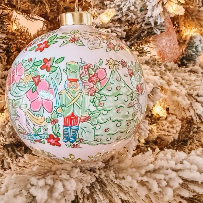 Large Size Ceramic Nutcracker Floral Artwork Ornament - Glossy Finish, Gold-Trimmed, Magical Christmas Hanging Topper, Festive Home Decor for Collecting
