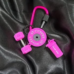 Pink Olympic Weight Set Keychain with Pink Dumbbell Olympic Plate and Pink Shaker Cup Fitness Accessories