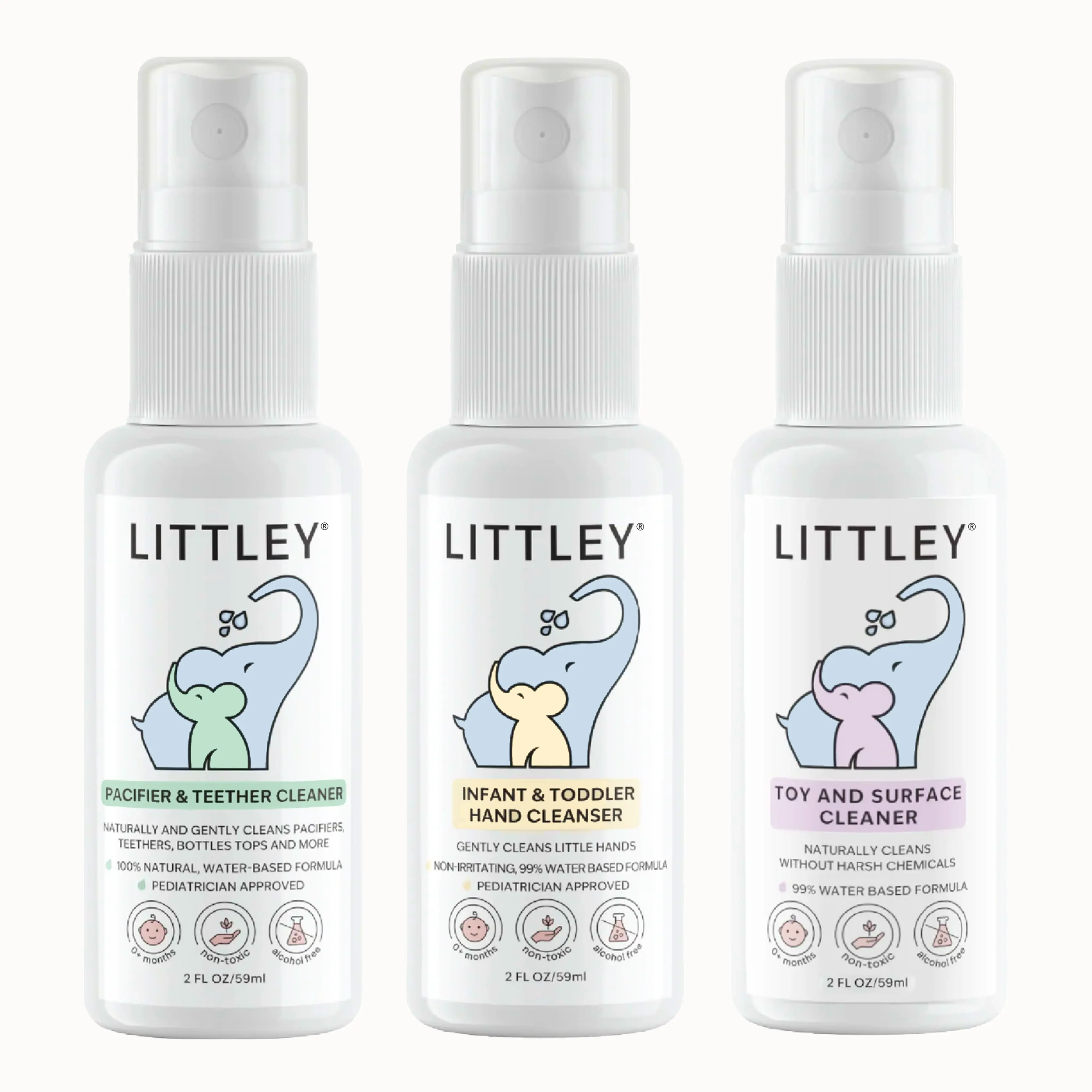 Littley introductory sample pack | 2oz pacifier & teether cleaner, hand cleanser, toy & surface cleaner spray | baby essentials 3-pack Nursery Newborn