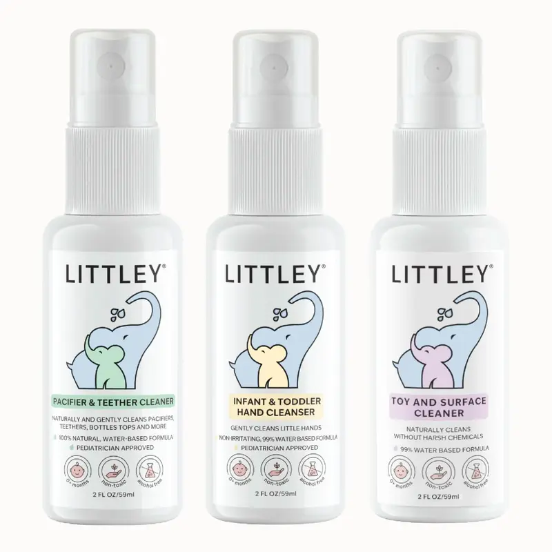 Littley introductory sample pack | 2oz pacifier & teether cleaner, hand cleanser, toy & surface cleaner spray | baby essentials 3-pack Nursery Newborn
