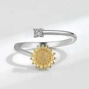 Fashion Spinner Fidget Ring Multiple Style Sunflower Rotatable Freely Wedding Rings Creativity Anti-anxiety and Stress Reduction