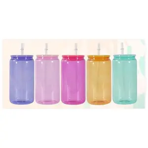 Colored Sublimation 16oz Glass Cups - Ideal for Drinkware, Versatile Design, Lightweight and Durable