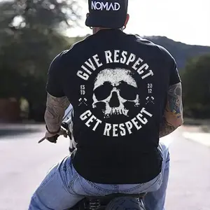 GIVE RESPECT GET RESPECT Skull Print Men's T-Shirt, Top Menswear, Cotton Tee Shirt Casual Streetwear