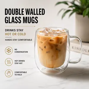Modern Double Wall Glass Mug - 12oz - 2 Mugs Set
