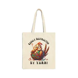 Easily Distracted by Yarn Tote Bag, Cute Craft Tote, Sewing Bag, Gift for Knitters, Eco-Friendly Shopping Bag, Yarn Lover Gift