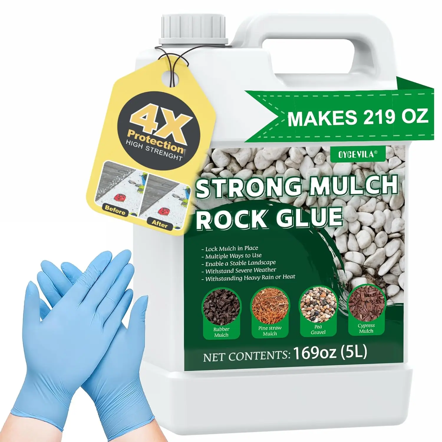 Concentrated Stone Glue - 219 oz Transparent Outdoor Adhesive, Fast-Drying Long-Lasting Strong Hold Bark Binder Spray for Gardening, Pet-Friendly Mulch Anchor for Rubber, Stone, Pebble, Pea Gravel