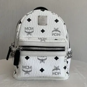 Pre-owned MCM Stark Studded Series White Visetos coated canvas Mini Backpack