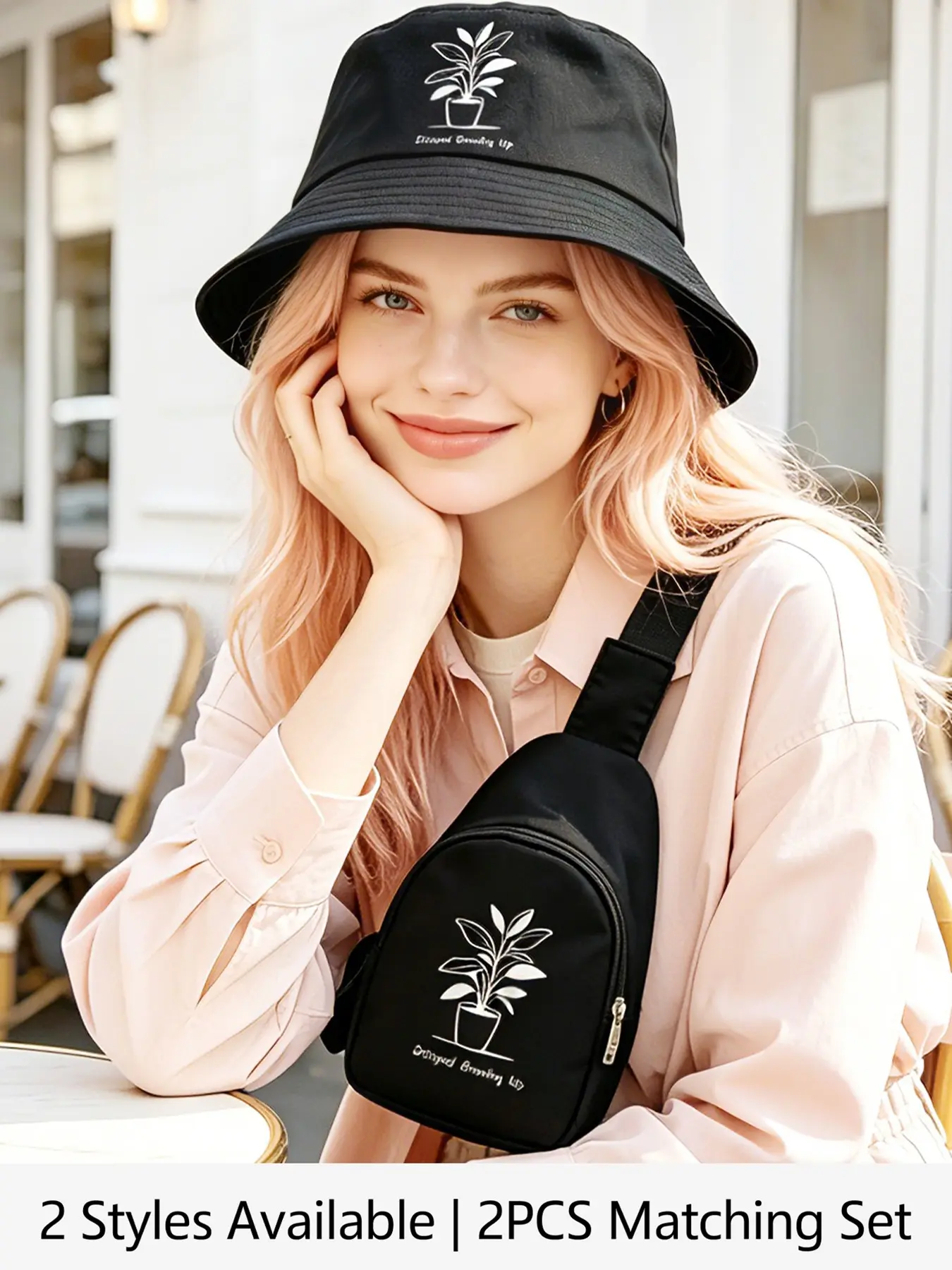 2 PCS Men's and Women's Personalized Flowered Truck Cap, Fisherman Cap, Bucket Hat + Crossbody Bag Set - Outdoor Sun Hat, Lightweight Storage Money Bag, Suitable for Daily Commuting, Outdoor Travel, Hiking and Mountaineering Scenar