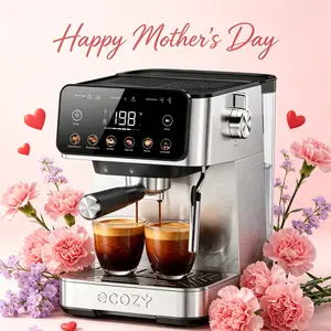 ecozy 4-in-1 Espresso Machine, LED Touch Screen, Drip Coffee, Hot Water and Steam, Coffee Maker with Milk Frother Steam Wand, Stainless Steel, Coffee Machine for Cappuccino, Latte, Americano, Removable Brewer & Water Tank