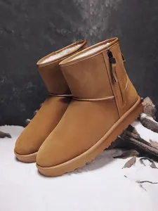 Men's Fall Winter Fleece Lined Snow Boots, Thick Warm Non-Slip Short Boots, Outdoor Cotton Shoes, Height Increasing Booties, Footwear, Closed