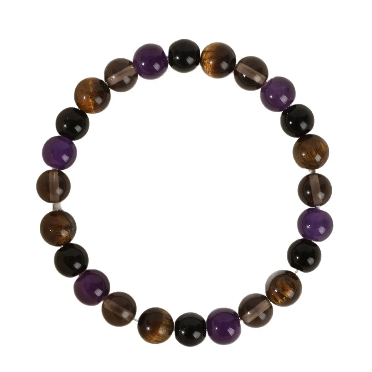 Retro Amethyst & Tiger's Eye Round Beaded Bracelet for Adults - 8-10mm Contrasting Color, High Elasticity, Skin-Friendly, Tea Crystal, Aura Protection, Negative Energy Isolation, Business Fashion Accessory