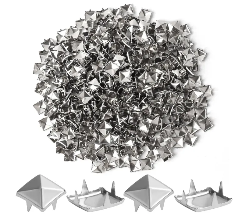SBYURE 1000 Pcs 10 mm Pyramid Studs Silver Studs,Studs for Clothing Four-jaw Square Spikes for Crafts Leather Jacket Bag | large quantity