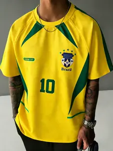 New Men's Vintage Football Team Uniform, Brazil Home Away Jersey No. 10 Ronaldinho, Comfortable Retro Soccer Sports Wear