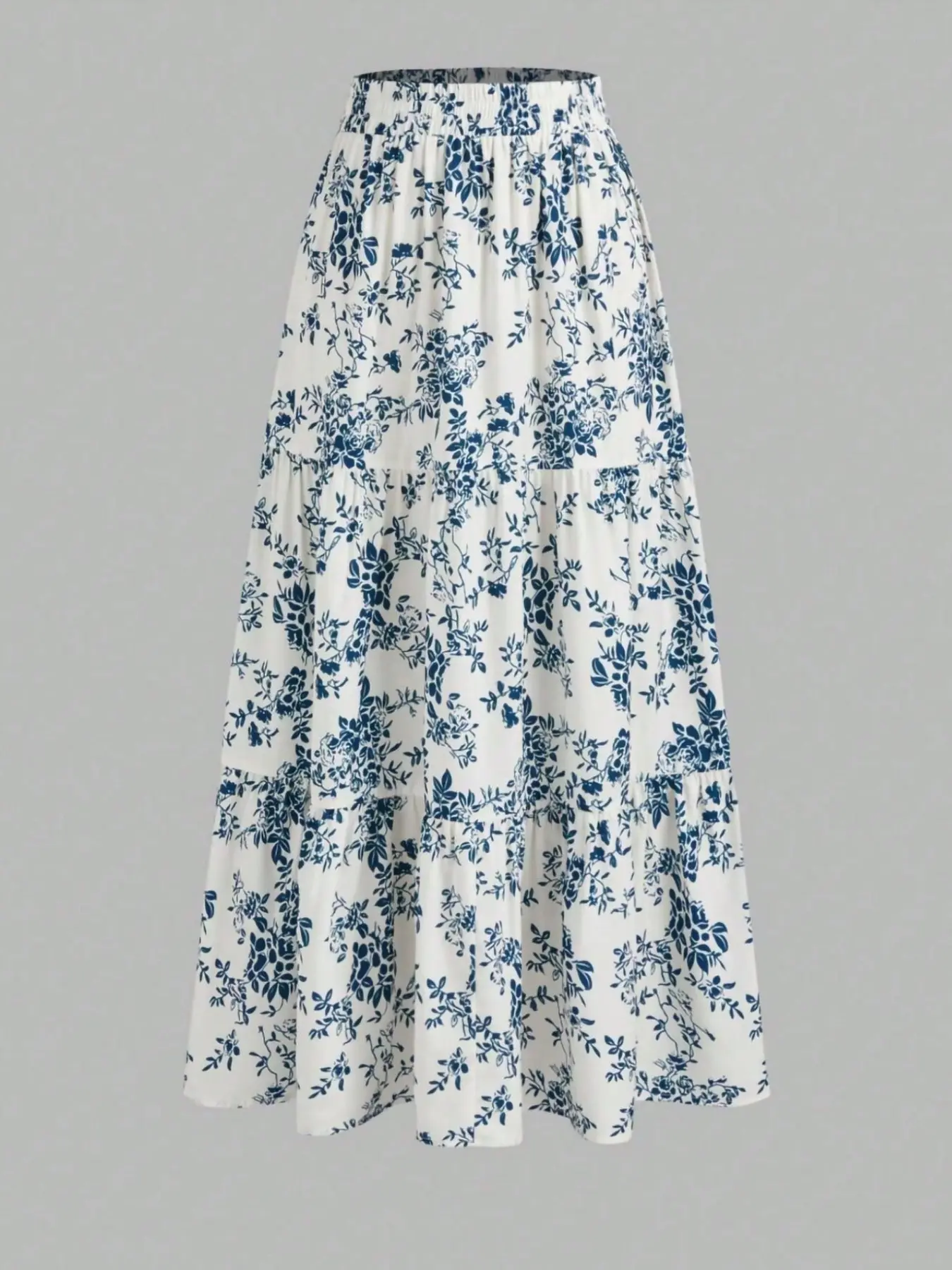 Vintage Boho Bohemian Floral Print Elastic Waist Pleated Hem A-Line Skirt, Women's Casual Fashion Dress, Comfortable & Stylish Design Elegance, Chic Boho Style