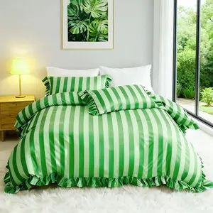 3-Piece Striped Print Bedding Set, Includes 1 Duvet Cover Without Filler & 2 Pillowcases Without Filler, Classic Stripe Design, New Spring Summer Design, Fresh Green Color, Bedroom Decor, Bed Sets