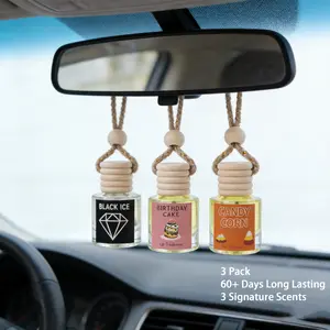 3-Pack Car Air Freshener Diffuser – Long Lasting 60+ Days, Black Ice, Cotton Candy & Birthday Cake Scents