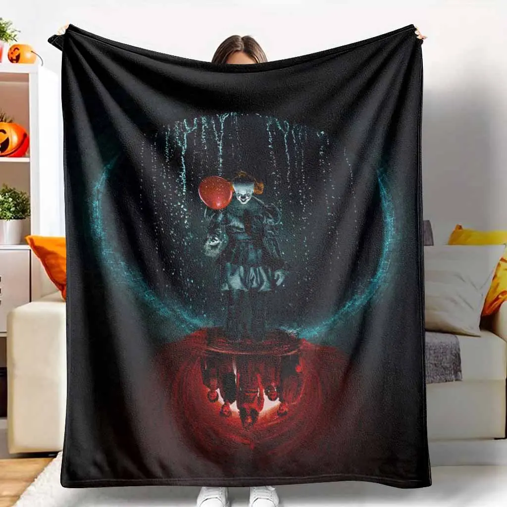 Dark Sewer Clown Flannel Blanket Creepy Balloon Art Print Soft Warm Lightweight Cozy Home Decor Bed Sofa Halloween Party Gift Movie Lover Edition Suitable For Living Room Bedroom Lounge Holiday Display