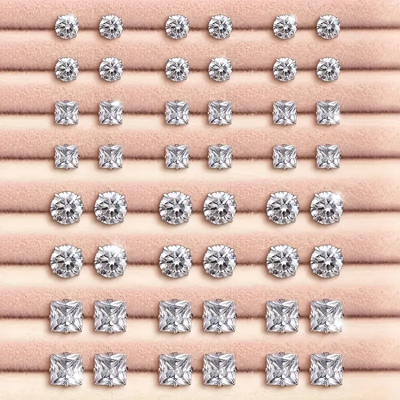 Unisex Vintage Alloy Earrings Set (48 Pcs) - Round/Square, Multi-Size, Stylish Simple Imitation Zirconia, Suitable for Daily Wear & Trendy Commuting Outfits