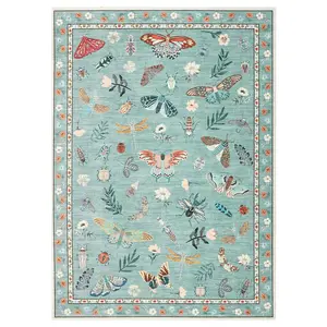 9 x 12 ft Polyester Green Rectangular Area Rug, Modern Summer-Theme Home Decorative Stain-Resistant Machine-Washable Rug for Living Room, Bedroom, Home Decorative Rug, Stain Resistant Rug