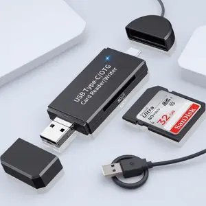 Four-In-One OTG Card Reader, Compatible with USB3.0 Type-C Micro USB, Supports Micro SD TF Cards, Plug-And-Play High-Speed Data Transfer, Memory Card Reader