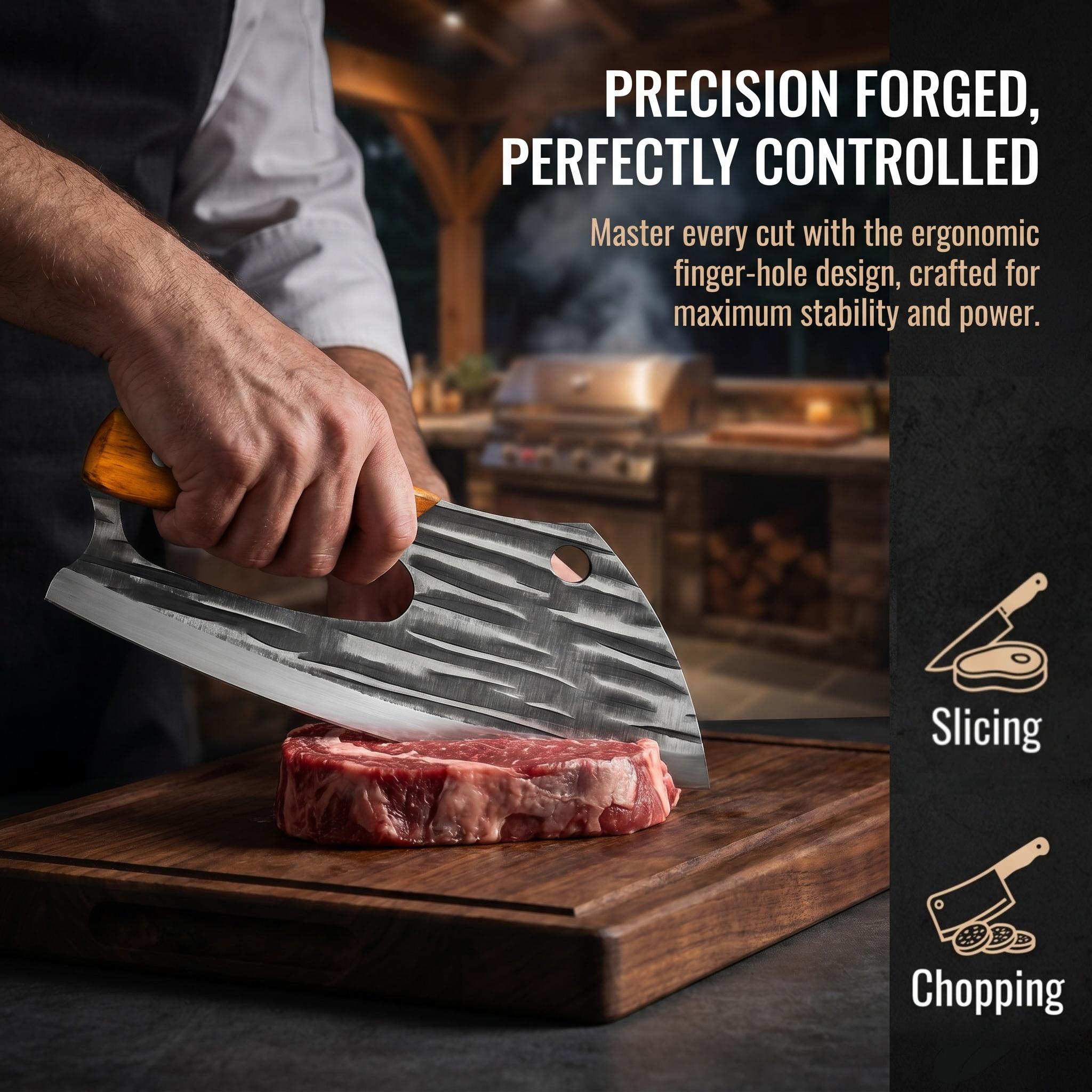 Kitchen Meat Cutting Knife Set, Ideal for Meat Cutting, Deboning, Trimming Chicken Breasts and Slicing. Hand-forged butcher knife with labor-saving & wrist-protecting design, lightweight, perfect for home kitchen and BBQ use-MM1