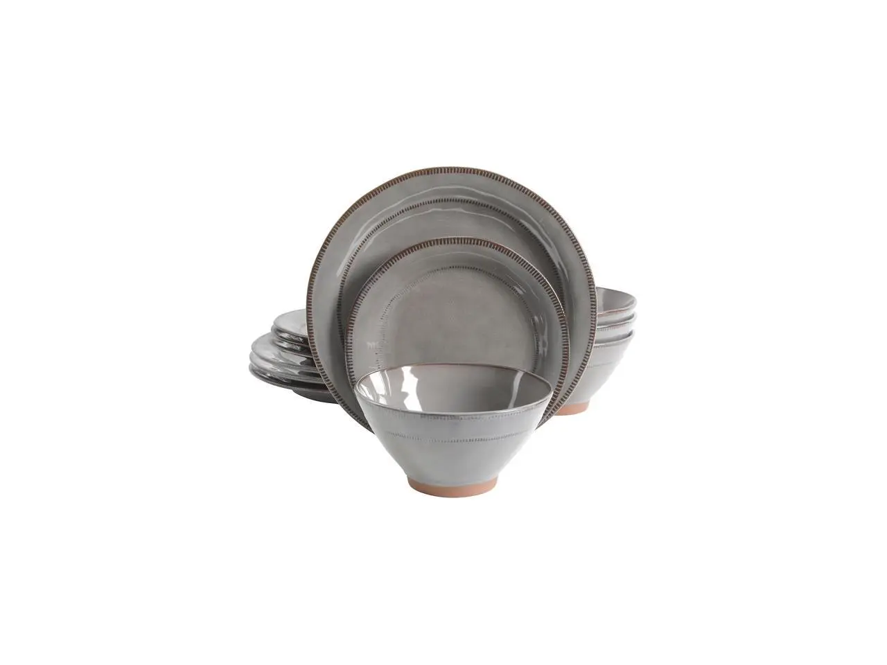 Gibson Elite 116889.12 Terranea 12-Piece Dinnerware Set, Grey