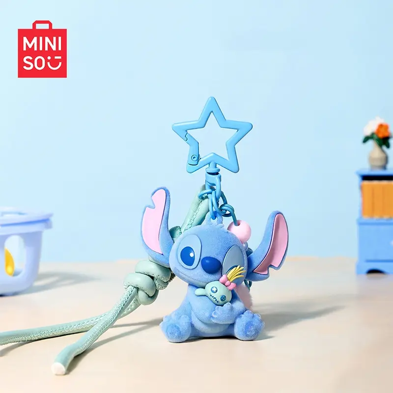 MINISO Disney Stitch Flocked Hug Keychain, Cute Scrump Plush Bag Charm, Kawaii Couple Accessory for Backpack, Car Key, Gift#Summervibes Stylish Keyring