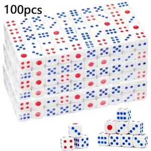 100pcs 11.6mm Durable Plastic Dice, Rounded Edges Blue Points, Tabletop Game Dice for Party Interactive Games and Family Game Night