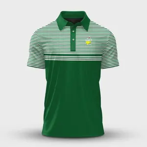 Masters Green Horizontal Lines Style 2026 Golf Polo Shirt Short Sleeve Fan-made Lightweight Print Menswear