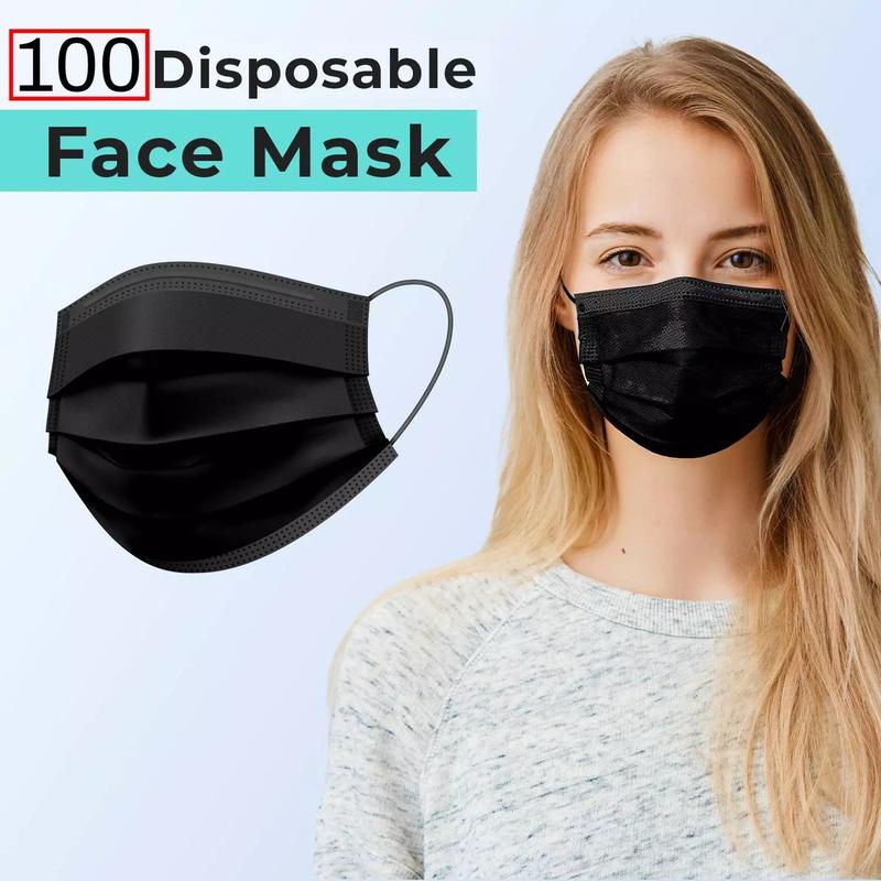 Black Disposable 100 Pcs Face Mask - 3 Ply Ear Loop, Unisex Design, Fashionable Style, Suitable for Daily Use, Suitable for Weddings & Parties
