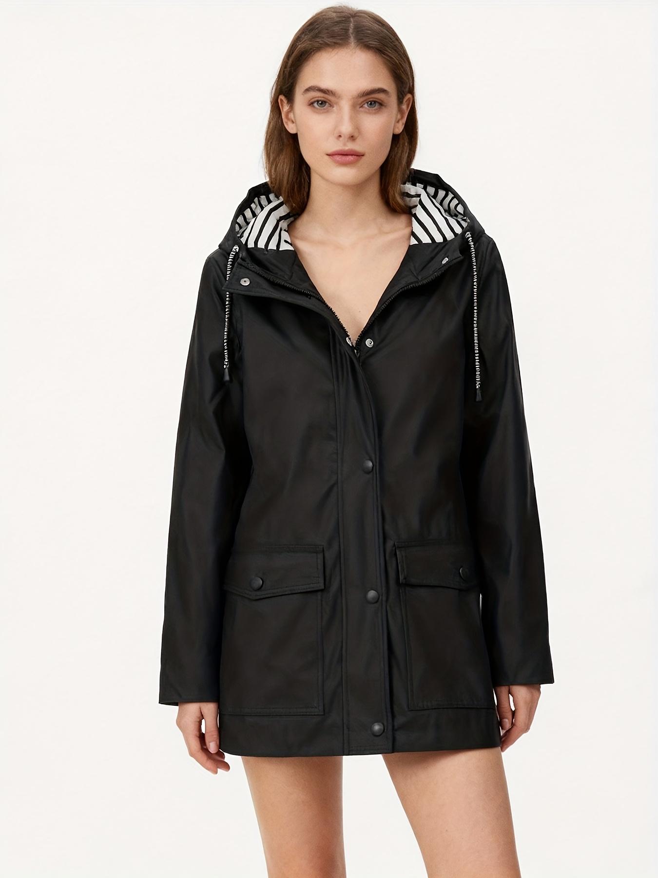 Women's Waterproof Rain Jacket Lightweight Hooded Windbreaker with Striped Lining Outdoor Raincoat for Hiking Travel Aesthetic Womenswear Essential Style